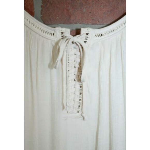 Jodi Kristopher Ivory & Blue Boho Lace Up Dress - Picture 4 of 6